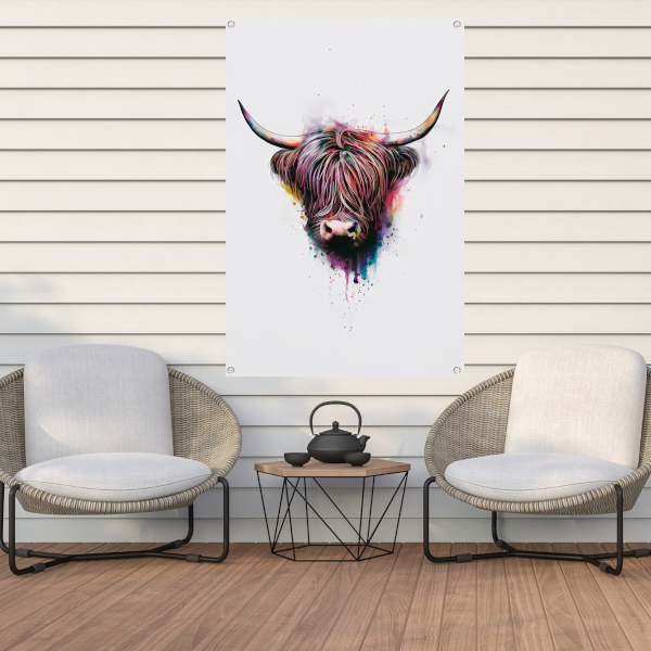 Explosie van Kleur: Abstracte Schotse hooglander tuinposter