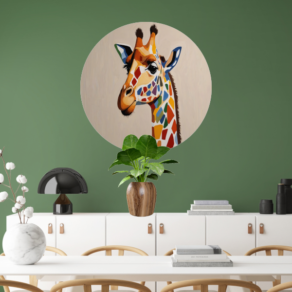 Levendige Popart Giraffe met Kleurrijke Vlekken aluminium muurcirkel