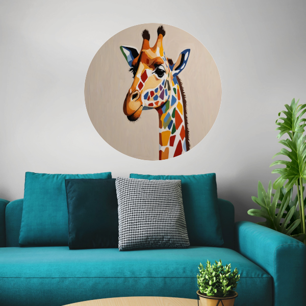 Levendige Popart Giraffe met Kleurrijke Vlekken aluminium muurcirkel