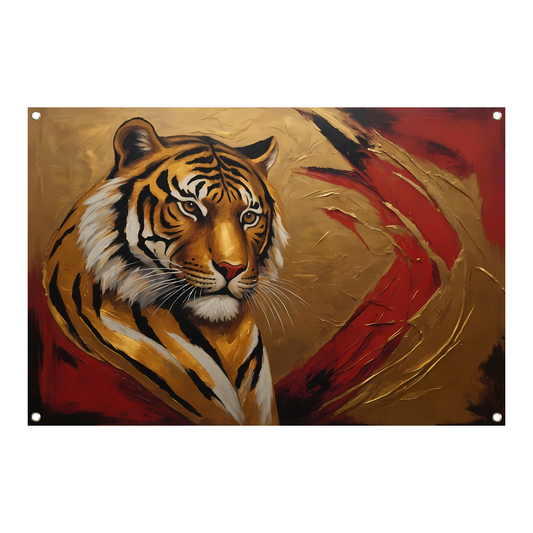 Gouden Tijger Moderne Kunst op Rood tuinposter