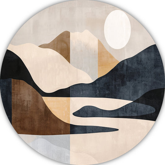 Abstracte Rivierlandschap in Aardetinten Monochrome Kunst aluminium muurcirkel