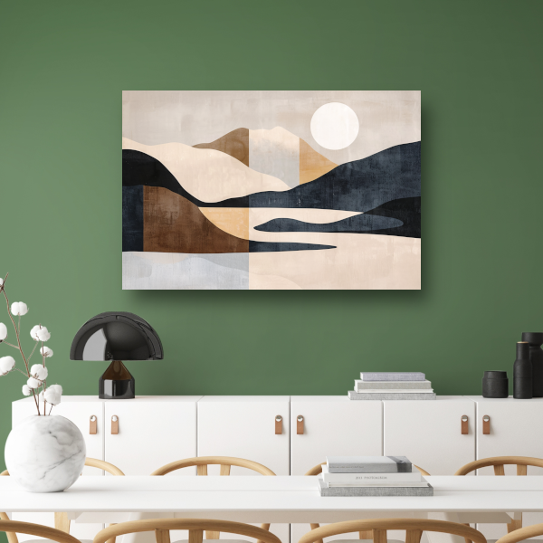 Abstracte Rivierlandschap in Aardetinten Monochrome Kunst canvas