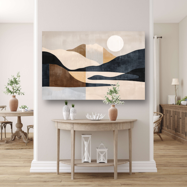 Abstracte Rivierlandschap in Aardetinten Monochrome Kunst canvas