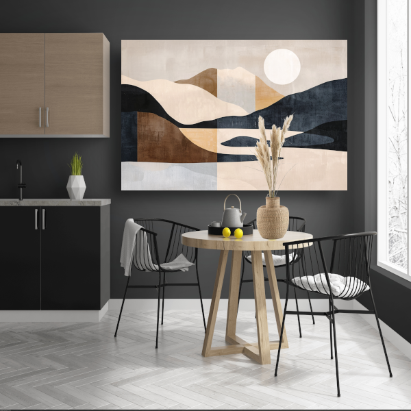 Abstracte Rivierlandschap in Aardetinten Monochrome Kunst canvas