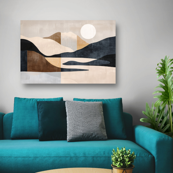Abstracte Rivierlandschap in Aardetinten Monochrome Kunst canvas