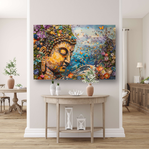 Boeddha in bloei met vlinders en natuur canvas