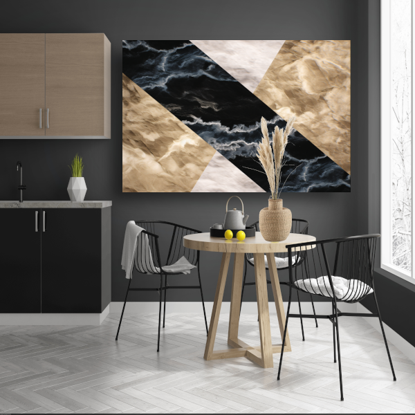 Zwart-wit marmeren behang met aders poster