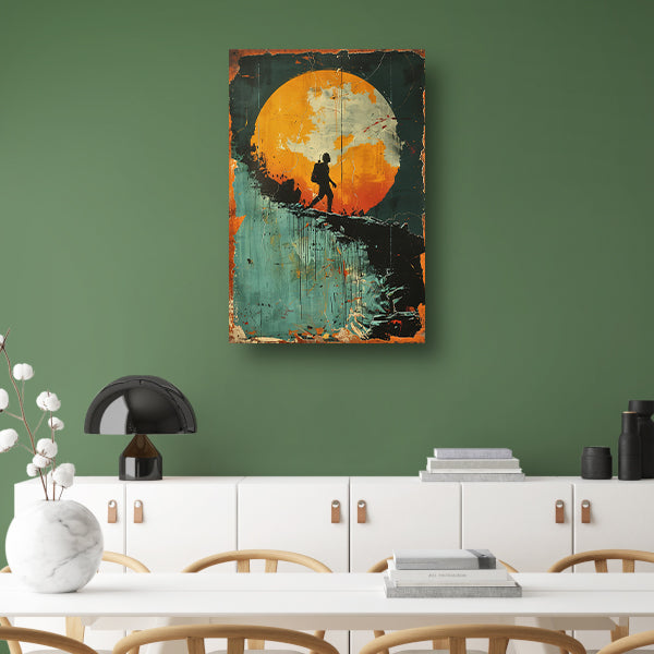 Silhouet van een figuur tegen een Kleurrijk maan canvas