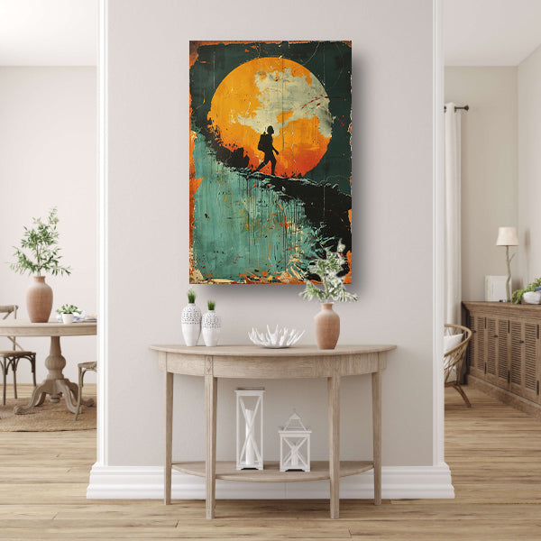 Silhouet van een figuur tegen een Kleurrijk maan canvas