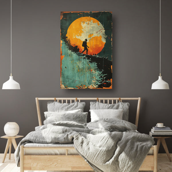 Silhouet van een figuur tegen een Kleurrijk maan canvas