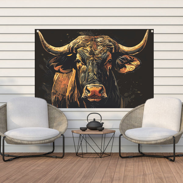 Majestueuze stier in klassieke kunststijlen tuinposter