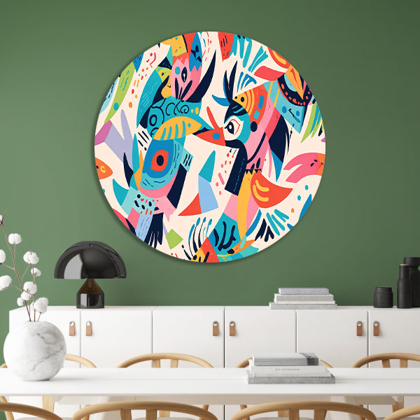Abstracte kleurrijke dieren in moderne kunst aluminium muurcirkel