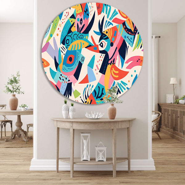 Abstracte kleurrijke dieren in moderne kunst aluminium muurcirkel