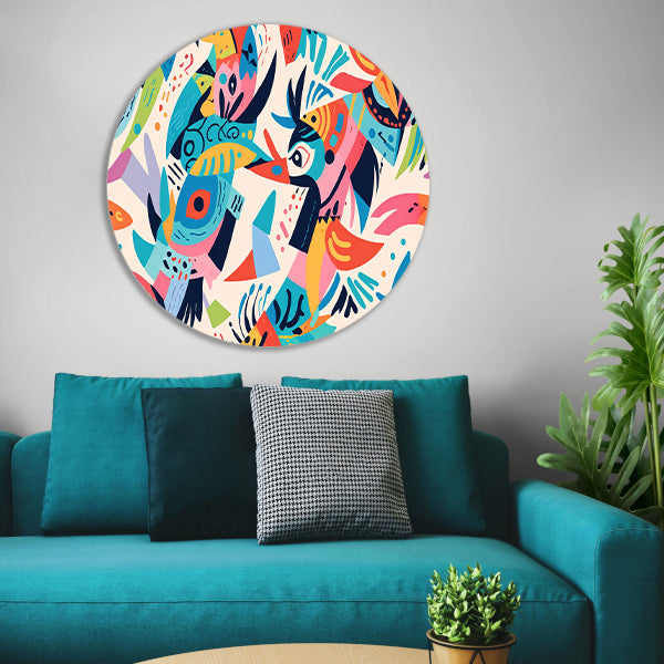 Abstracte kleurrijke dieren in moderne kunst aluminium muurcirkel