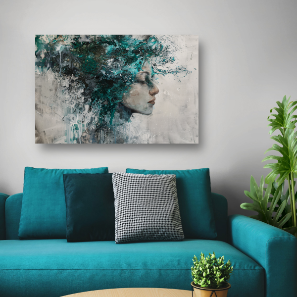 Abstract Profiel van een Vrouw in Turquoise poster