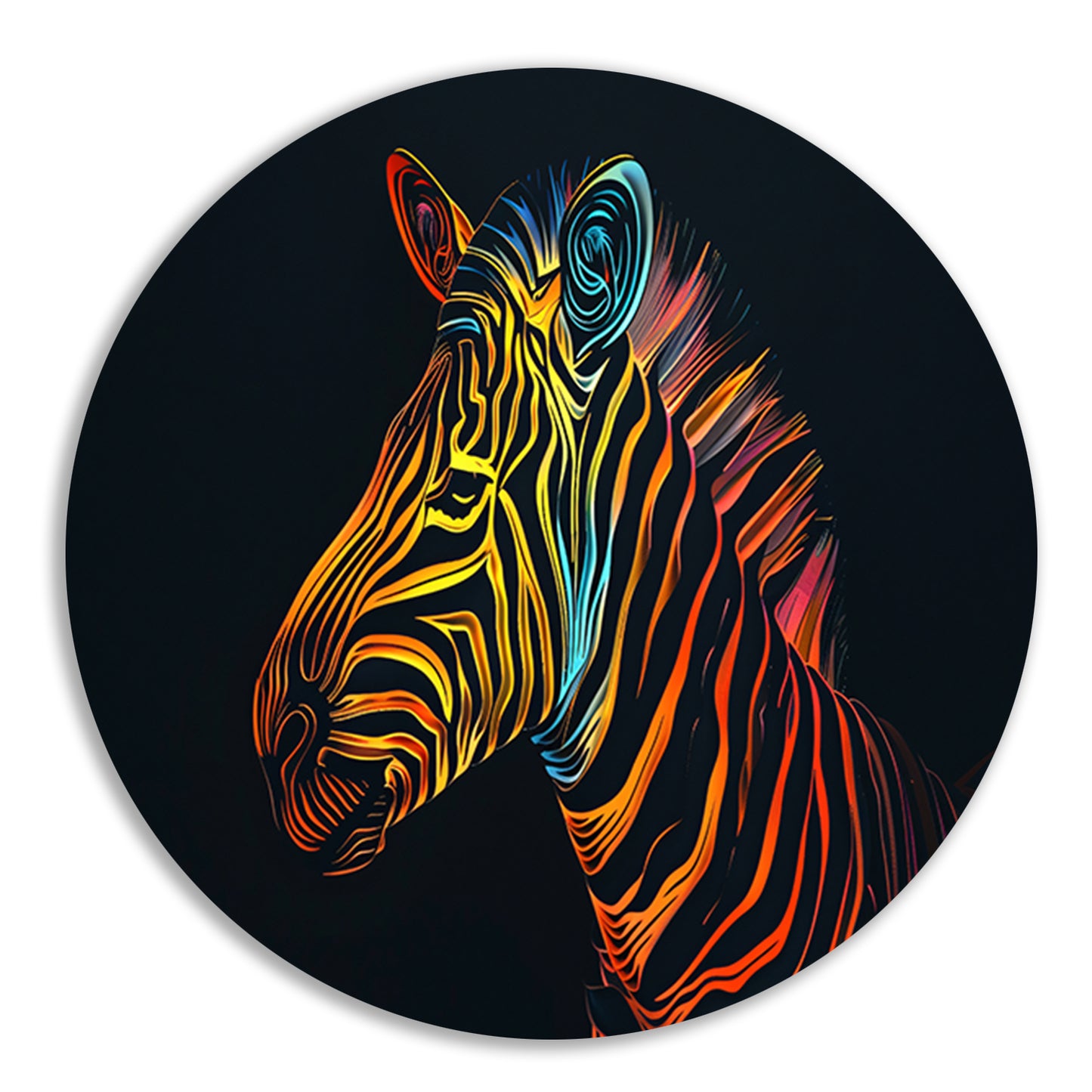 Abstracte Neon Zebra met Psychedelische Patronen aluminium muurcirkel