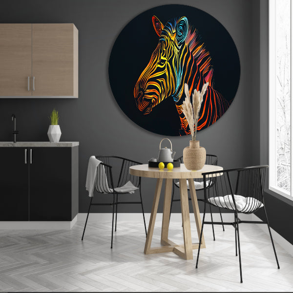 Abstracte Neon Zebra met Psychedelische Patronen aluminium muurcirkel