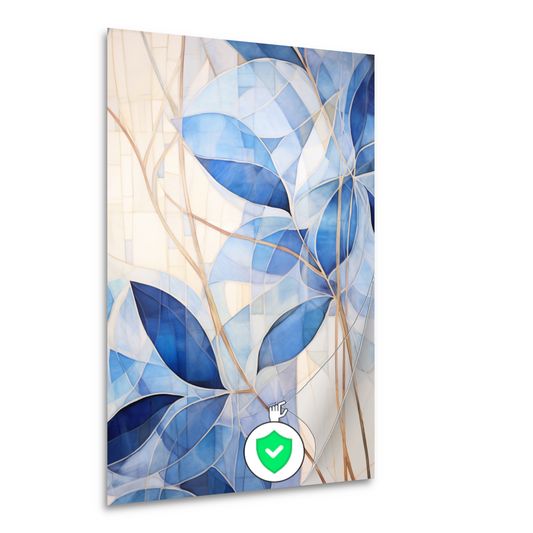 Minimalistisch schilderij met blauwe bladeren poster