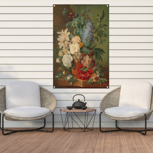 Bloemen in een terracotta vaas - Albertus Jonas Brandt tuinposter
