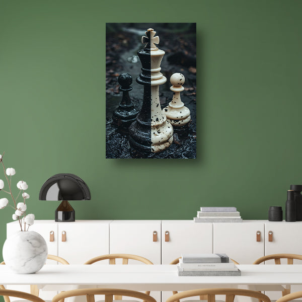 Schaakstukken in een Boslandschap poster
