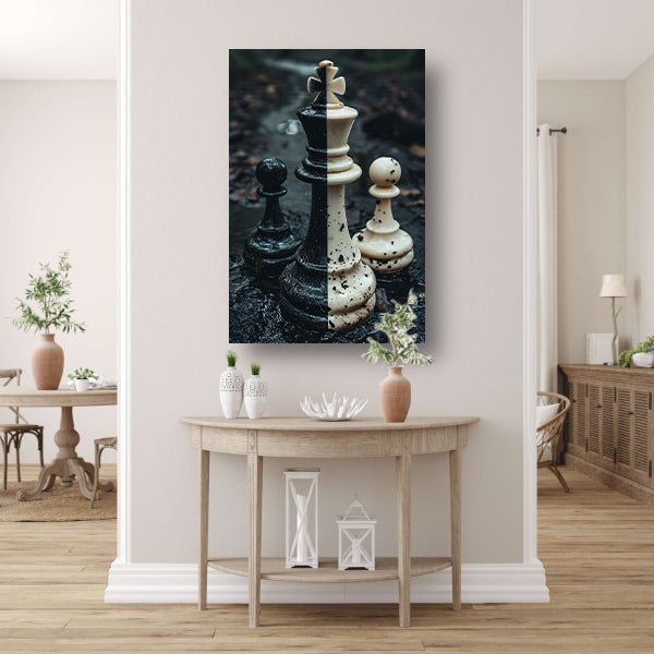 Schaakstukken in een Boslandschap poster