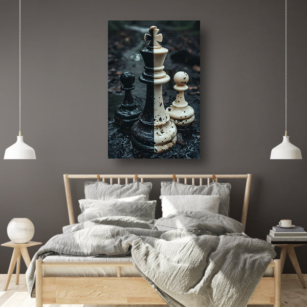 Schaakstukken in een Boslandschap poster