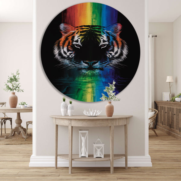 Majestueuze tijger met regenboogkleuren forex muurcirkel