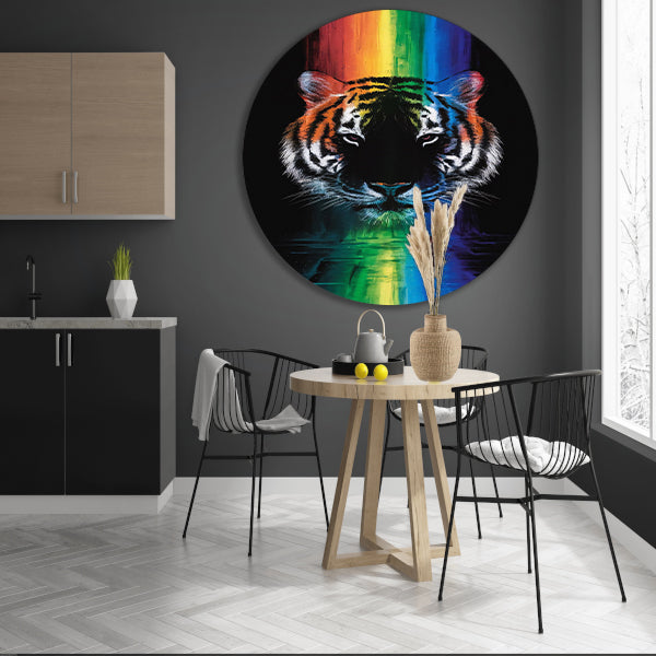 Majestueuze tijger met regenboogkleuren forex muurcirkel