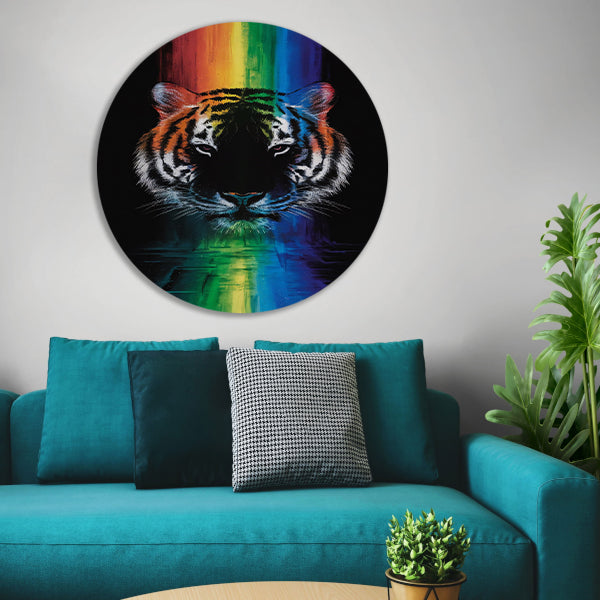 Majestueuze tijger met regenboogkleuren forex muurcirkel