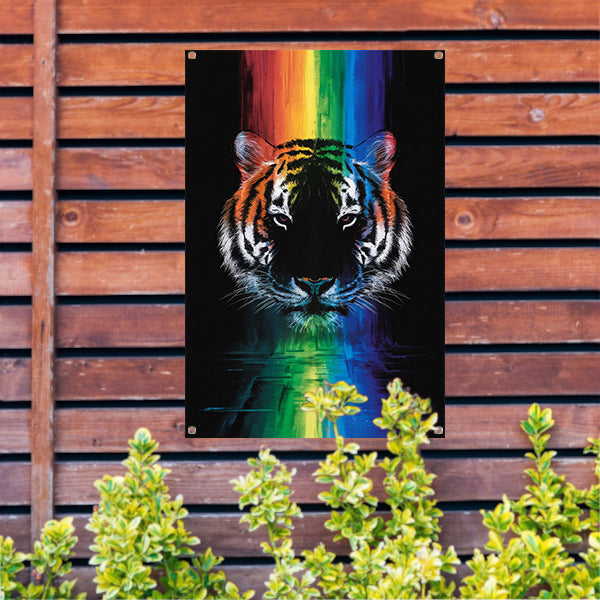 Majestueuze tijger met regenboogkleuren tuinposter