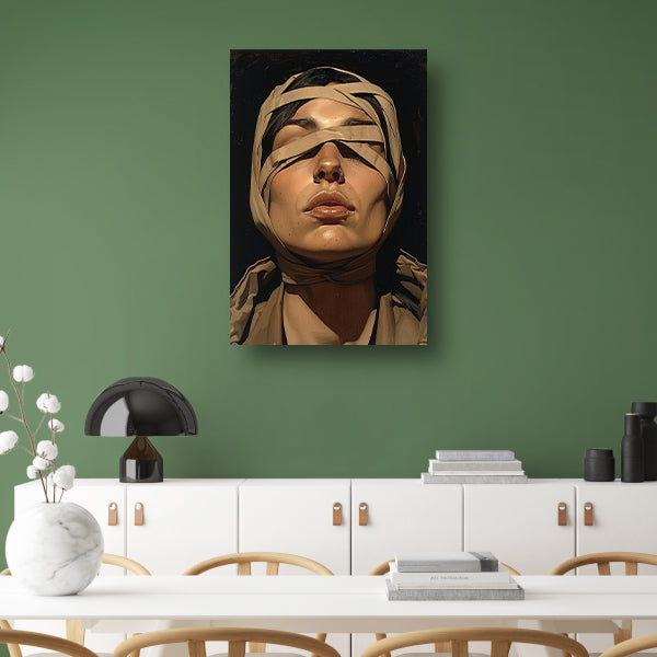 Vrouw met verband over ogen in surrealistische stijl canvas
