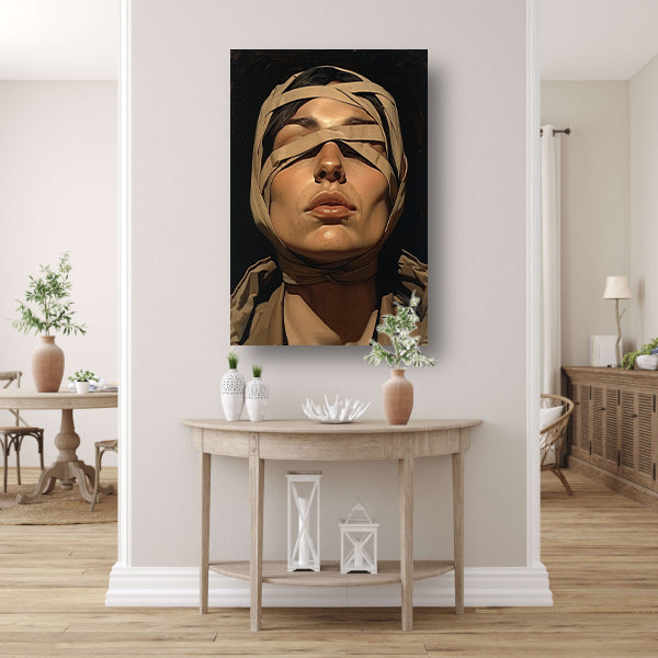 Vrouw met verband over ogen in surrealistische stijl canvas