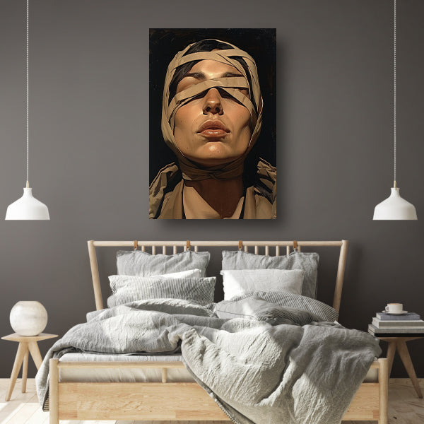 Vrouw met verband over ogen in surrealistische stijl canvas
