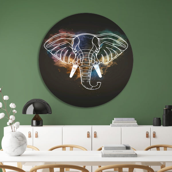 Minimalistische Olifant in Kosmische Nevel aluminium muurcirkel