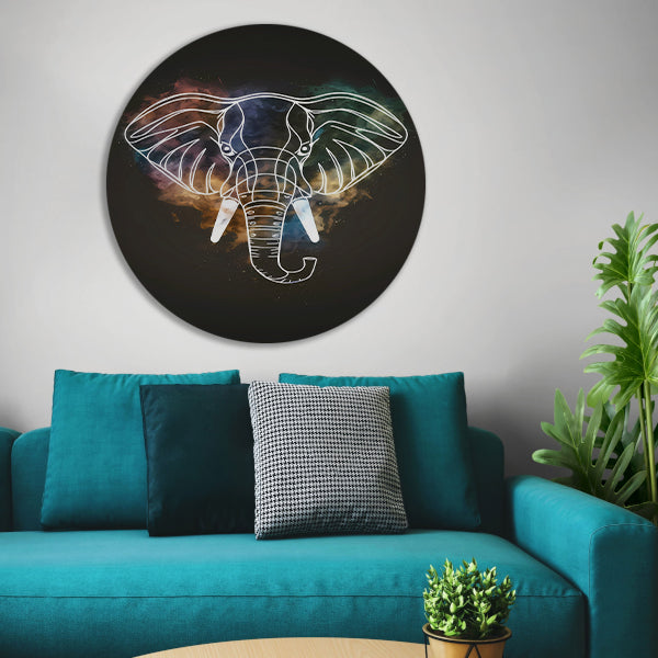 Minimalistische Olifant in Kosmische Nevel aluminium muurcirkel