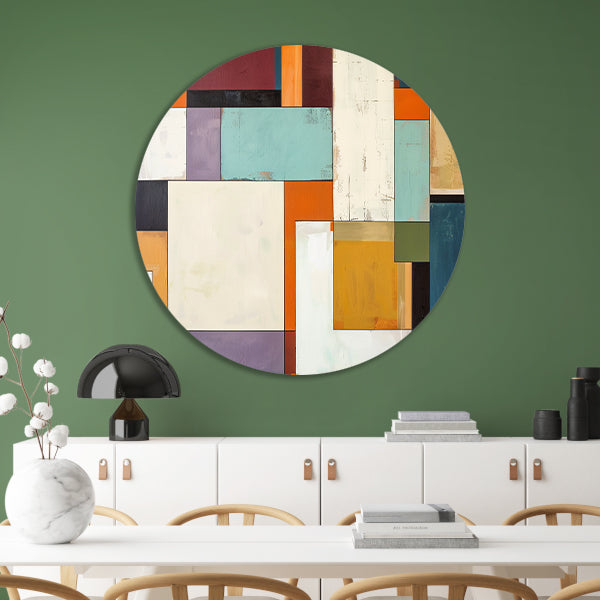 Kleurrijke abstracte geometrische rechthoeken kunstwerk forex muurcirkel