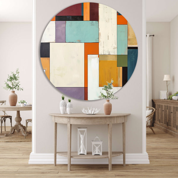Kleurrijke abstracte geometrische rechthoeken kunstwerk forex muurcirkel