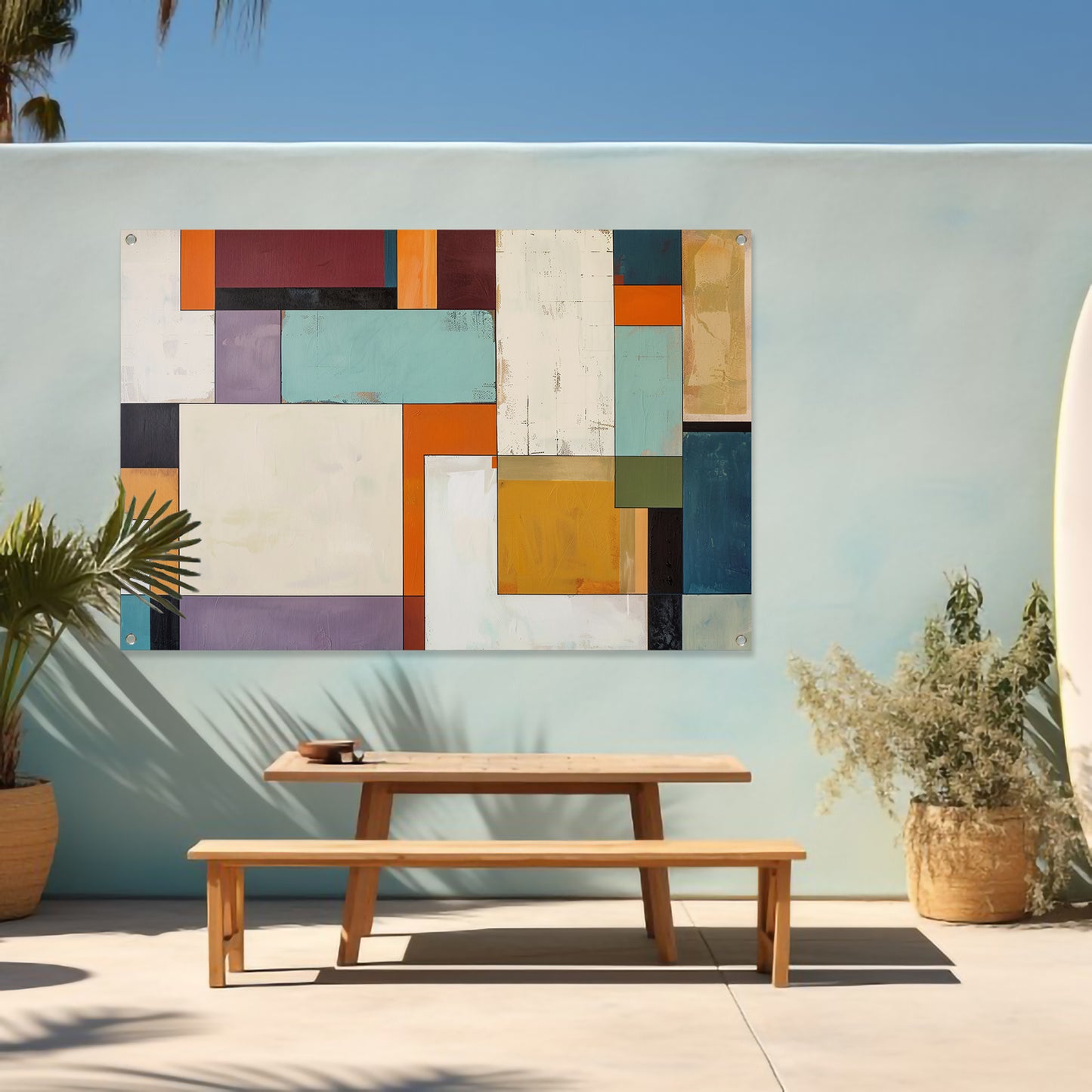Kleurrijke abstracte geometrische rechthoeken kunstwerk tuinposter