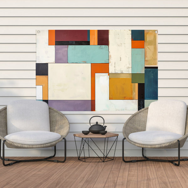 Kleurrijke abstracte geometrische rechthoeken kunstwerk tuinposter