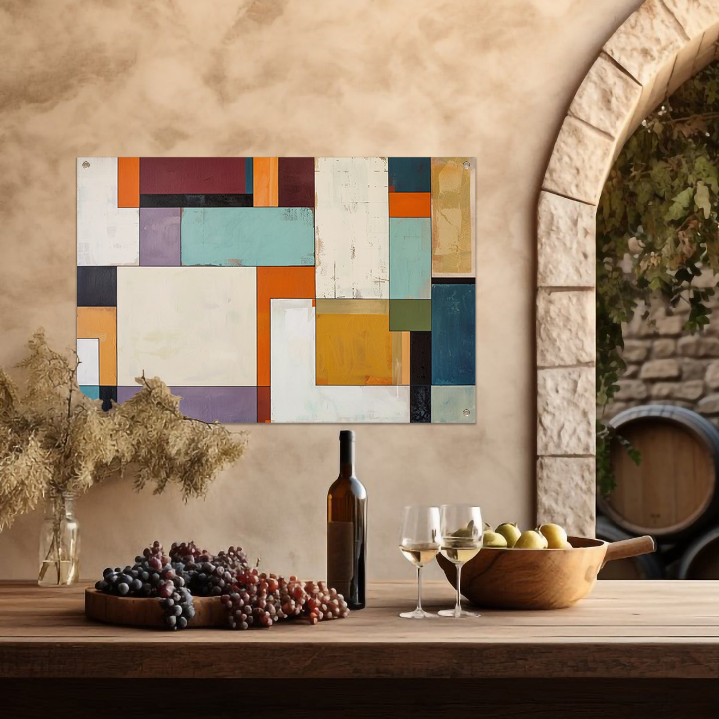 Kleurrijke abstracte geometrische rechthoeken kunstwerk tuinposter