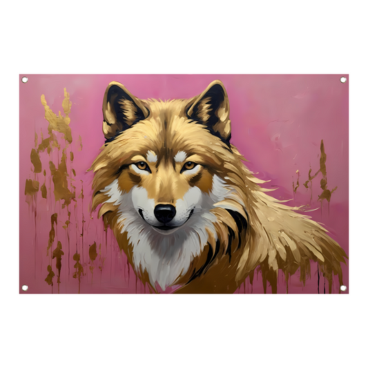 Majestueuze Wolf in Roze en Goudtinten tuinposter