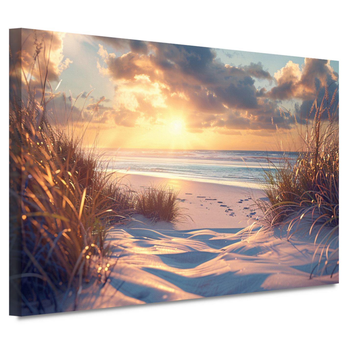 Betoverende zonsondergang op het strand met levendige kleuren canvas