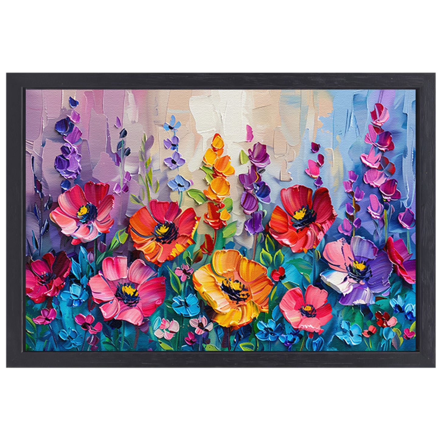 Kleurrijk schilderij van een bloemenveld canvas met baklijst