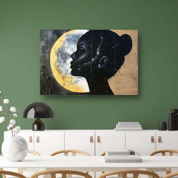 Silhouet van vrouw met sterren en maan poster