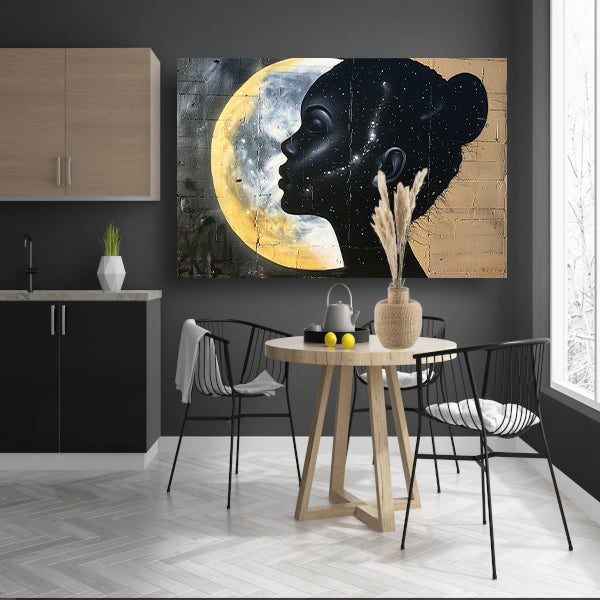 Silhouet van vrouw met sterren en maan poster