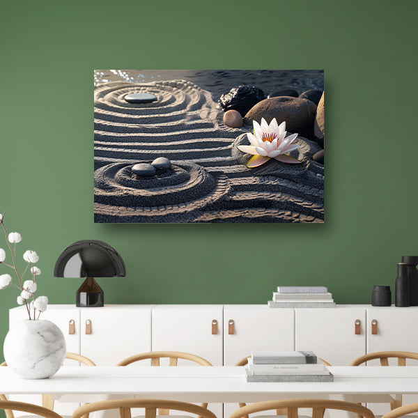 Zen tuin met bloem en stenen poster