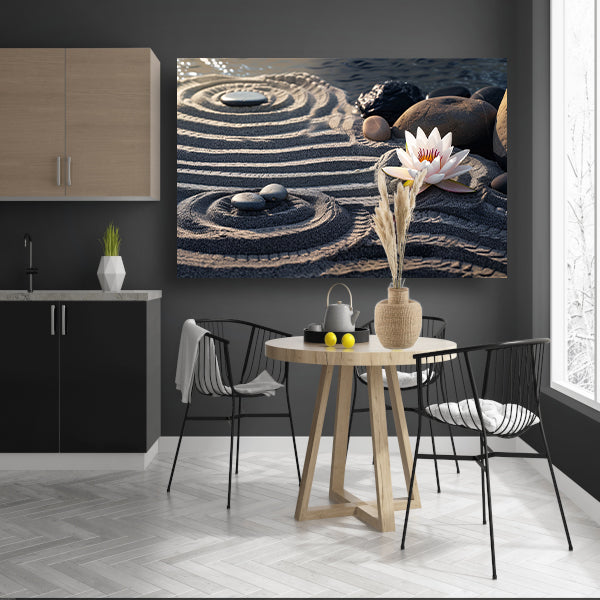 Zen tuin met bloem en stenen poster