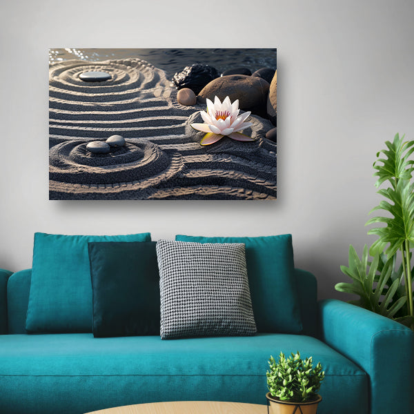 Zen tuin met bloem en stenen poster