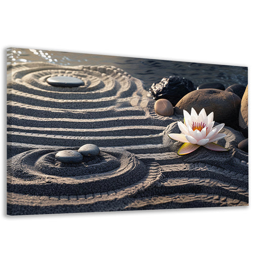 Zen tuin met bloem en stenen canvas