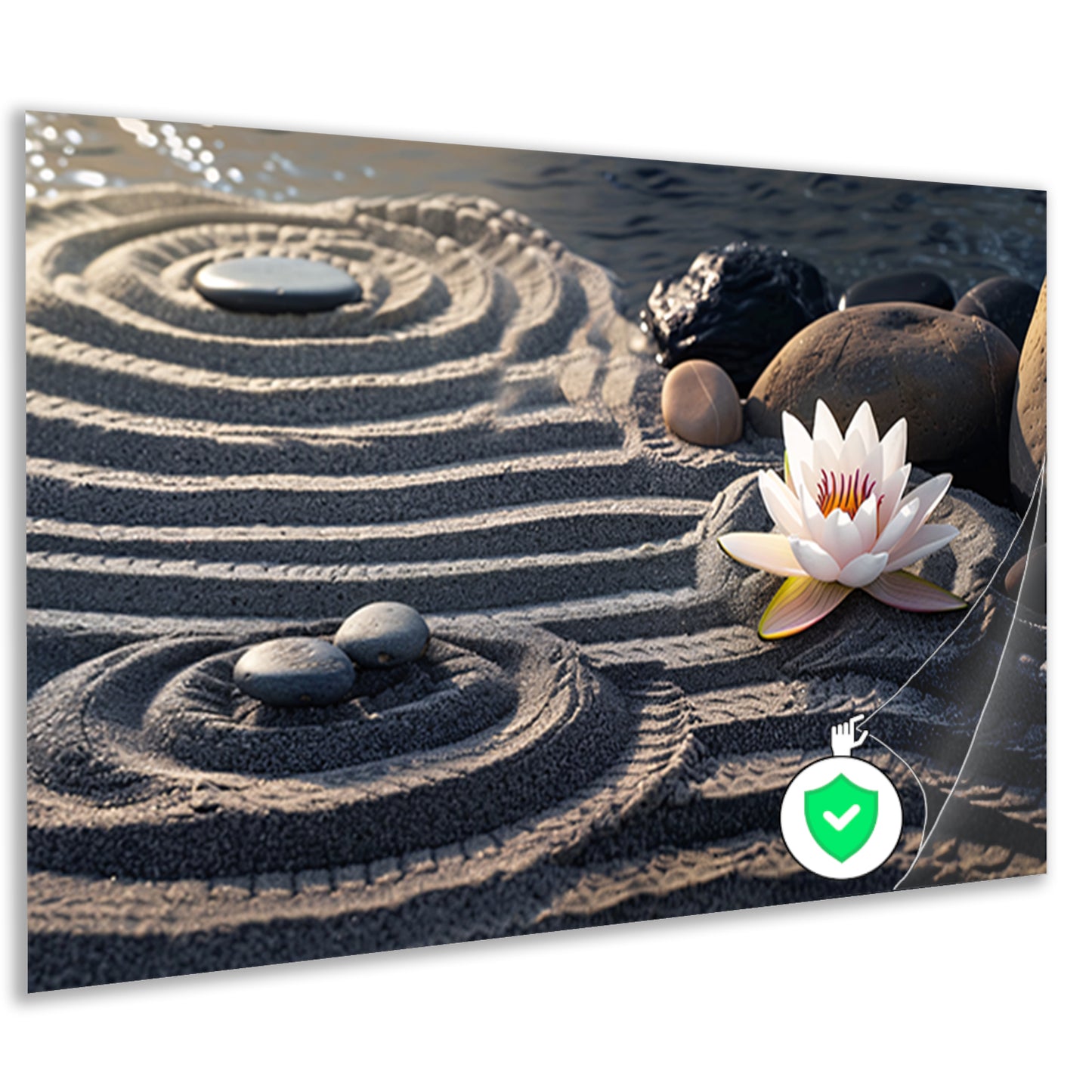Zen tuin met bloem en stenen poster
